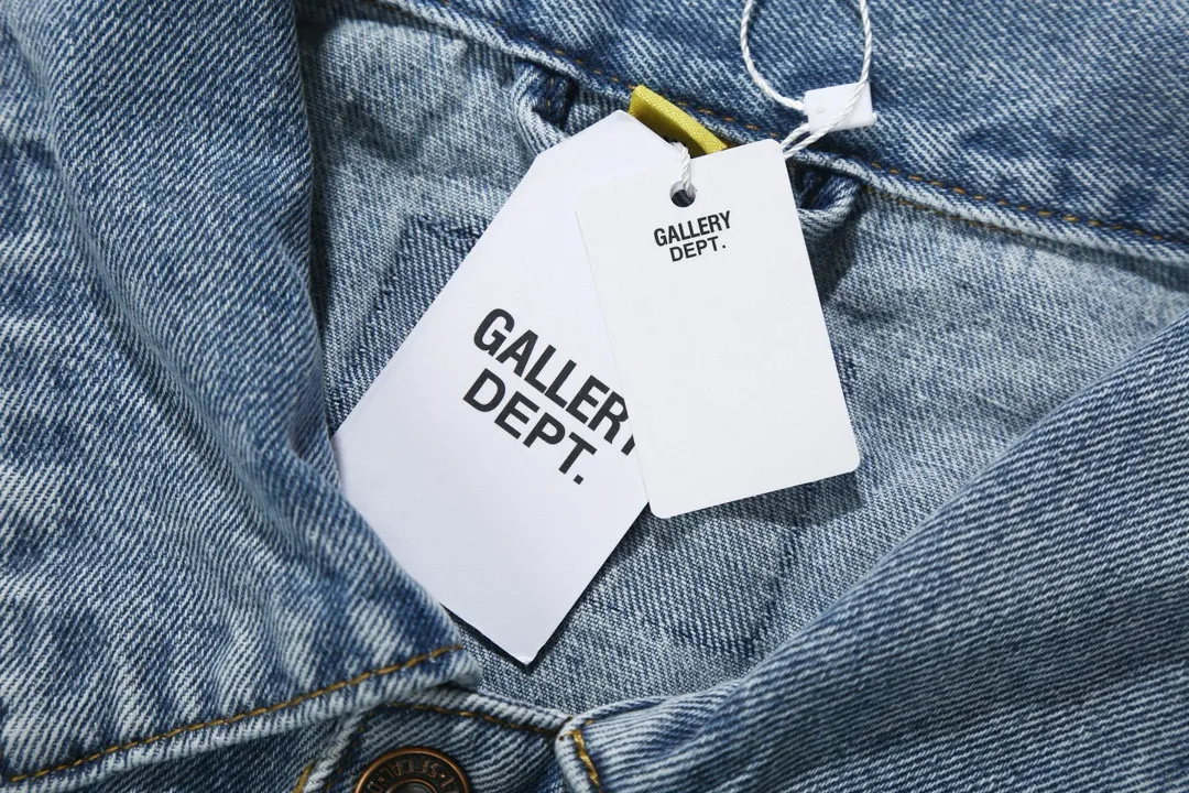 P260💰GA101 GALLERY DEPT. 22fw Vintage Andy Denim Jacket embroidered black logo washed distressed denim jacket denim jacket couple same style Size: S-XL